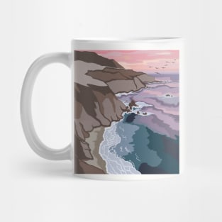 Sunrise Hill Ocean Simple Landscape Digital Illustration Mug